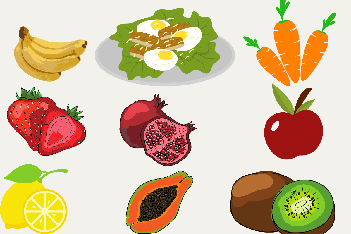 fruits, vegetables, lean proteins, and healthy fats